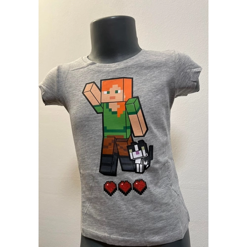 Minecraft mintás gyermek póló szívvel, szürke