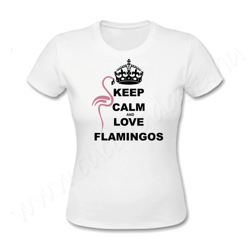 Egyedi feliratos női póló - Keep Calm and love Flamingos