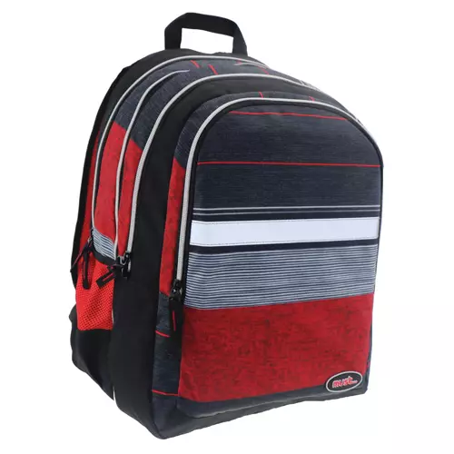 Must: Piros-Fekete 2 az 1-ben négyrekeszes iskolatáska, hátizsák 47x25x33cm
