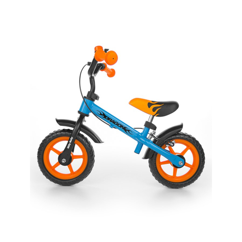 Gyerek futóbicikli Milly Mally Dragon fékkel narancssárga - kék